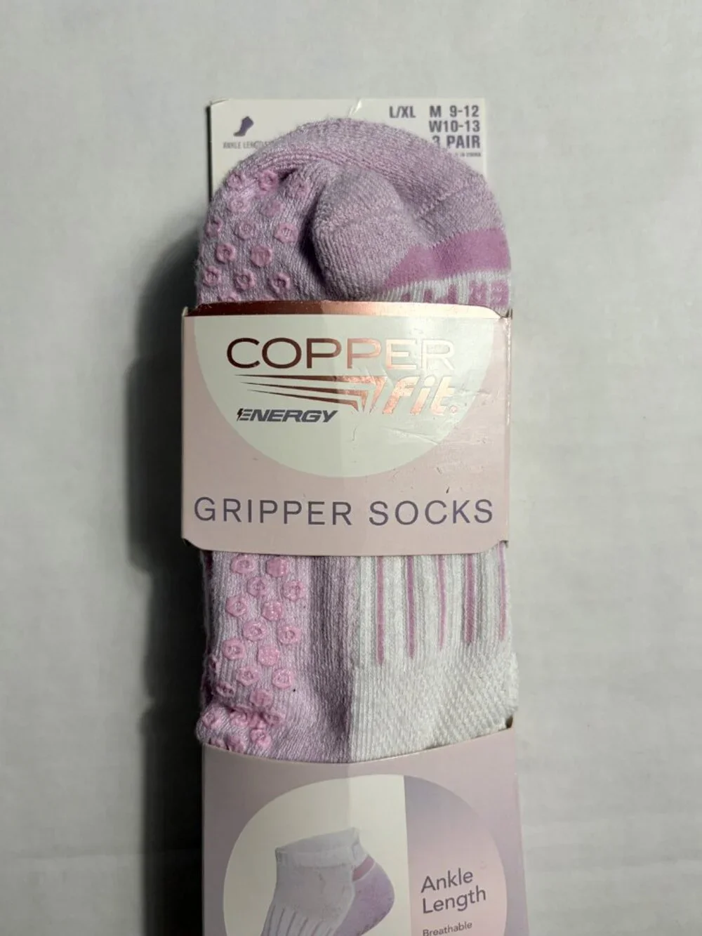 Copper Fit Energy Gripper Ankle Length Socks 3 Pair L-XL W 10-13 M 9-12